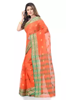 Orange Woven Cotton Saree Without Blouse