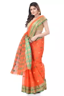 Orange Woven Cotton Saree Without Blouse