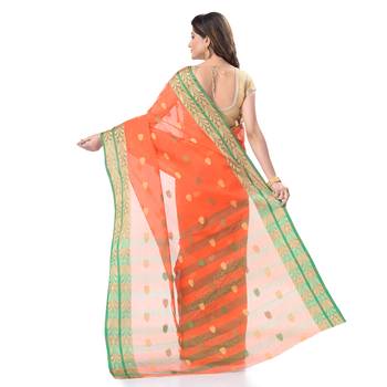 Orange Woven Cotton Saree Without Blouse 4