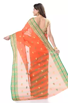 Orange Woven Cotton Saree Without Blouse