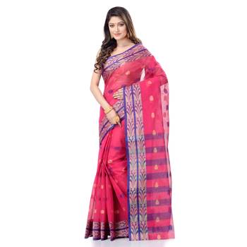 Pink Woven Cotton Saree Without Blouse 1