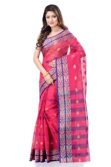 Pink Woven Cotton Saree Without Blouse