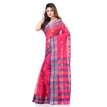 Pink Woven Cotton Saree Without Blouse 2