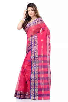 Pink Woven Cotton Saree Without Blouse
