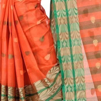 Orange Woven Cotton Saree Without Blouse 5