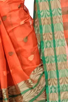 Orange Woven Cotton Saree Without Blouse