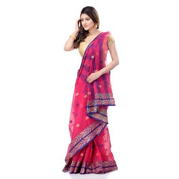 Pink Woven Cotton Saree Without Blouse 3