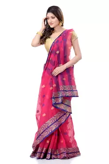 Pink Woven Cotton Saree Without Blouse