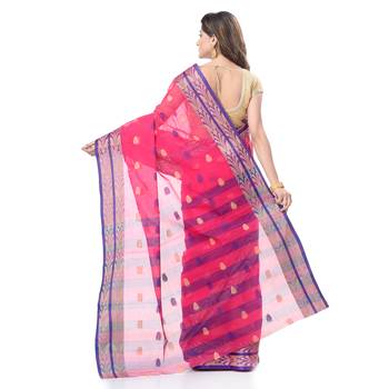Pink Woven Cotton Saree Without Blouse 4
