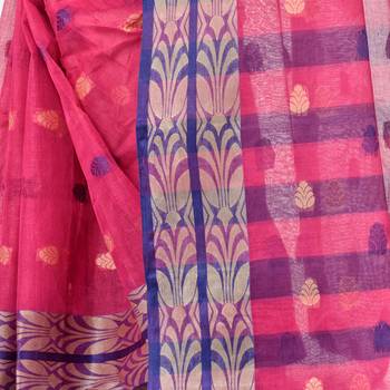 Pink Woven Cotton Saree Without Blouse 5