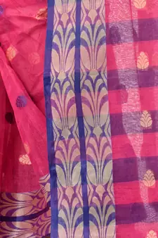 Pink Woven Cotton Saree Without Blouse