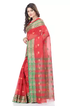 Red woven cotton saree 