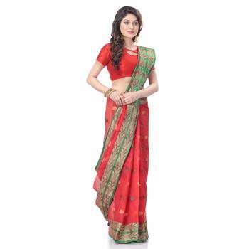 Red woven cotton saree  3