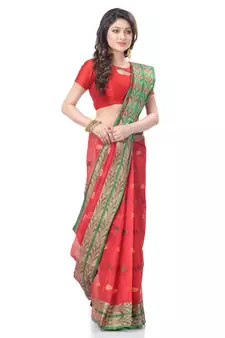 Red woven cotton saree 