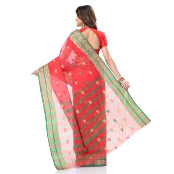 Red woven cotton saree  4
