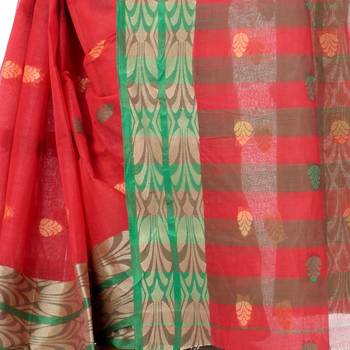 Red woven cotton saree  5