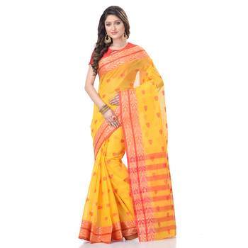 Yellow Woven Cotton Saree Without Blouse 1
