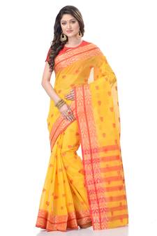 Yellow Woven Cotton Saree Without Blouse