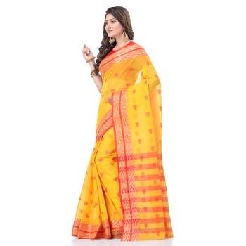 Yellow Woven Cotton Saree Without Blouse 2