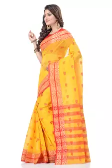 Yellow Woven Cotton Saree Without Blouse