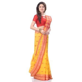 Yellow Woven Cotton Saree Without Blouse 3