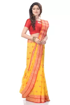 Yellow Woven Cotton Saree Without Blouse