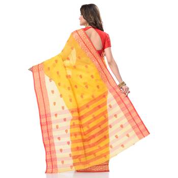 Yellow Woven Cotton Saree Without Blouse 4