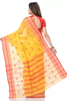 Yellow Woven Cotton Saree Without Blouse