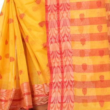 Yellow Woven Cotton Saree Without Blouse 5
