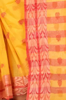 Yellow Woven Cotton Saree Without Blouse