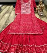 Red Colored Embroidery Worked Gotta Worked Kurti Along With Skirt