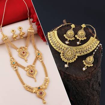 SILVER SHINE Gold Plated Traditional Neckalce Set Jewellery Set For Women Girls 1