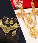 SILVER SHINE Gold Plated Traditional Neckalce Set Jewellery Set For Women Girls
