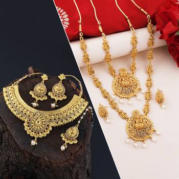 SILVER SHINE Gold Plated Traditional Neckalce Set Jewellery Set For Women Girls 1