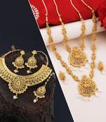 SILVER SHINE Gold Plated Traditional Neckalce Set Jewellery Set For Women Girls