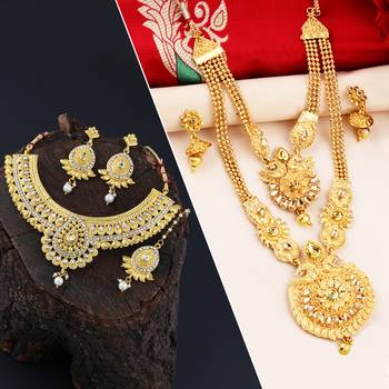 SILVER SHINE Gold Plated Traditional Neckalce Set Jewellery Set For Women Girls 1