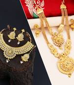 SILVER SHINE Gold Plated Traditional Neckalce Set Jewellery Set For Women Girls