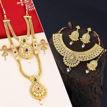SILVER SHINE Gold Plated Traditional Neckalce Set Jewellery Set For Women Girls 1