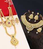 SILVER SHINE Gold Plated Traditional Neckalce Set Jewellery Set For Women Girls