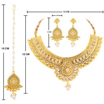 SILVER SHINE Gold Plated Traditional Neckalce Set Jewellery Set For Women Girls 3
