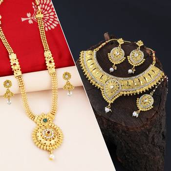 SILVER SHINE Gold Plated Traditional Neckalce Set Jewellery Set For Women Girls 1