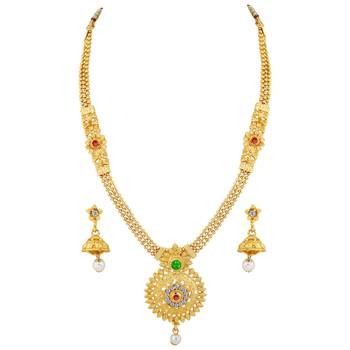 SILVER SHINE Gold Plated Traditional Neckalce Set Jewellery Set For Women Girls 2