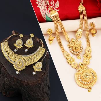 SILVER SHINE Gold Plated Traditional Neckalce Set Jewellery Set For Women Girls 1