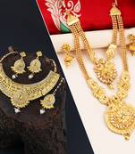 SILVER SHINE Gold Plated Traditional Neckalce Set Jewellery Set For Women Girls