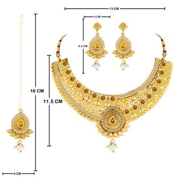 SILVER SHINE Gold Plated Traditional Neckalce Set Jewellery Set For Women Girls 3