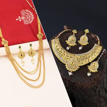 SILVER SHINE Gold Plated Traditional Neckalce Set Jewellery Set For Women Girls 1
