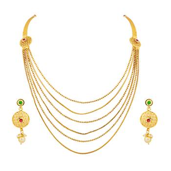 SILVER SHINE Gold Plated Traditional Neckalce Set Jewellery Set For Women Girls 2