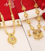 SILVER SHINE Gold Plated Traditional Designer Long Jewellery Set For Women