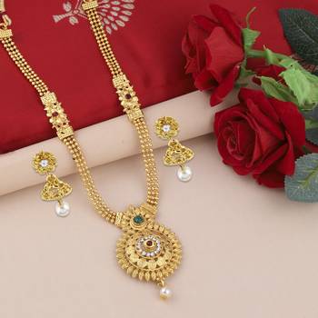 SILVER SHINE Gold Plated Traditional Designer Long Jewellery Set For Women 3