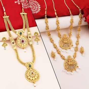 SILVER SHINE Gold Plated Traditional Designer Long Jewellery Set For Women 1